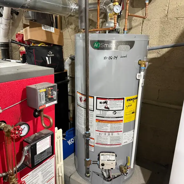 A. O. Smith gas water heater installation with professional piping by Affordable Plumbing NEPA