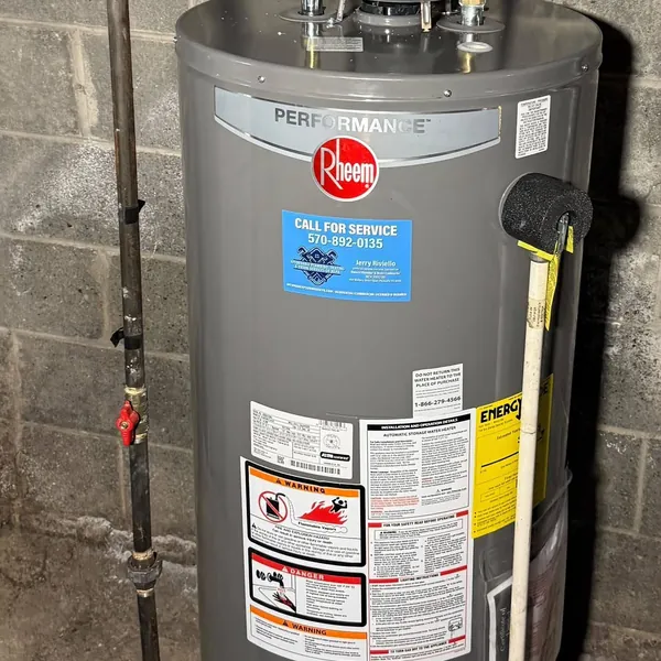 Rheem natural-gas water heater installation in Dickson City, Pennsylvania by Affordable Plumbing NEPA